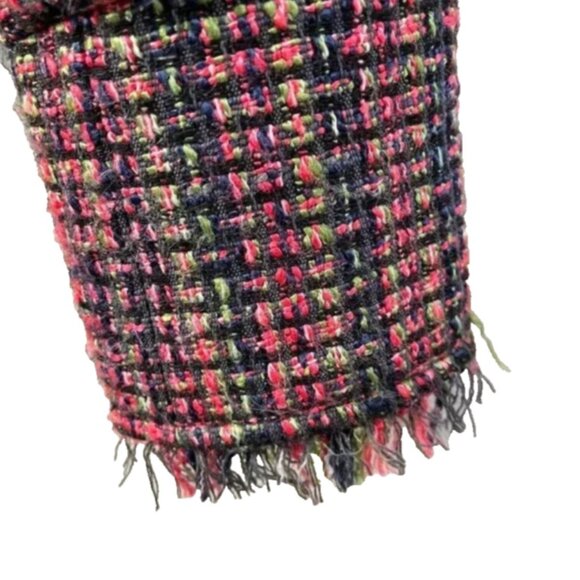 Y2K Womens Tweed Multicolor Boucle Blazer Jacket Military Style Navy Pink XS - Picture 7 of 9